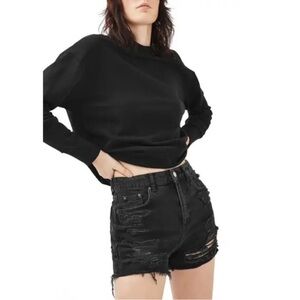 Topshop Black Distressed High-Waist Jean Shorts